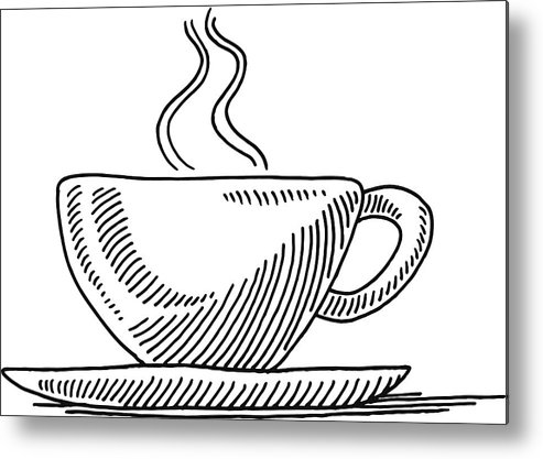 493x417 Cup Tea Side View Drawing Metal Print