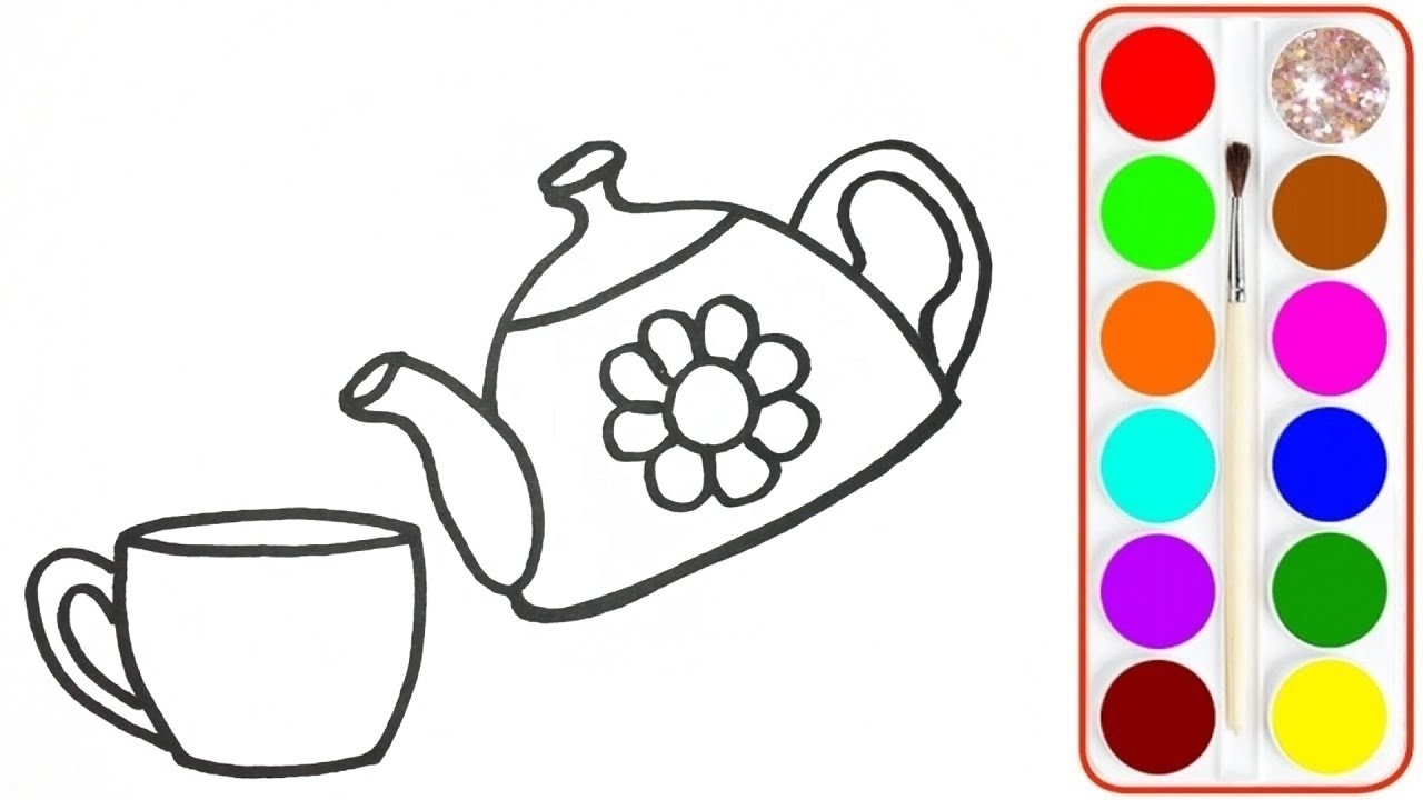 1280x720 Tea Set Drawing And Coloring How To Draw Cup, Kettle Learn