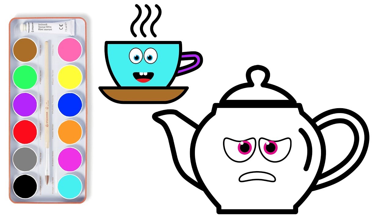 1280x720 Tea Sets Drawing And Coloring How To Draw Cup, Teapot Kettle