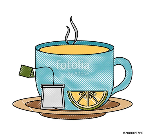 500x467 Tea Cup Hot With Lemon Leaves Bag On Dish Vector Illustration