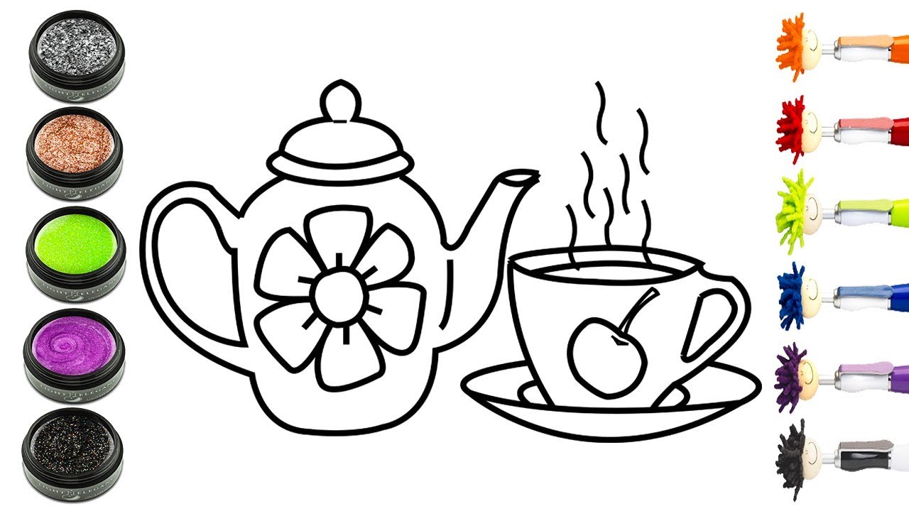 1280x720 Glitter Afternoon Tea Set Coloring And Drawing For Kids Drawing
