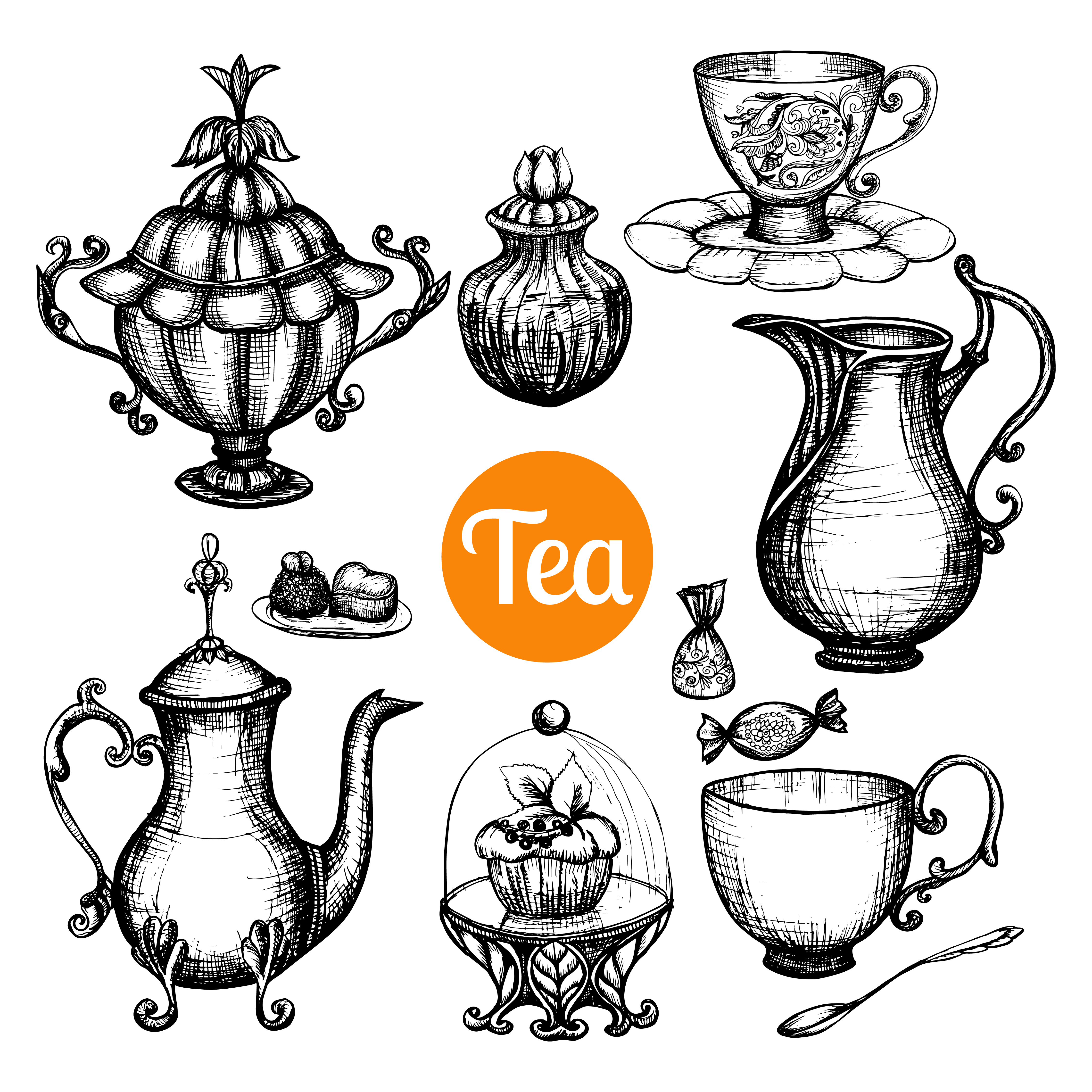 4500x4500 Hand Drawn Retro Tea Set