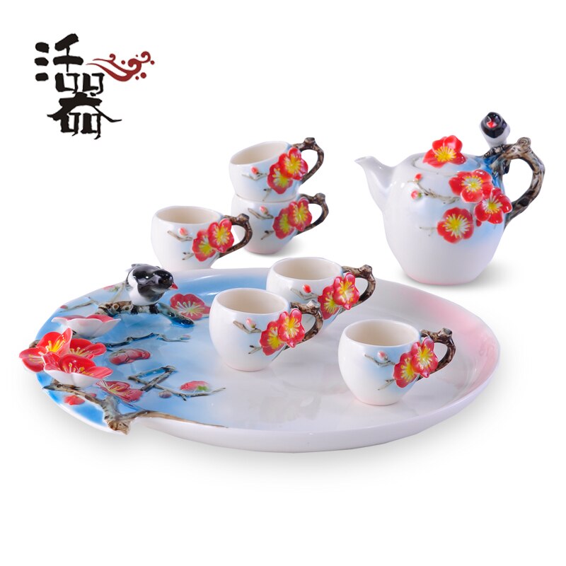 800x800 Porcelain Enamel Tea Set Handmade Colored Drawing Tea Set Ceramic