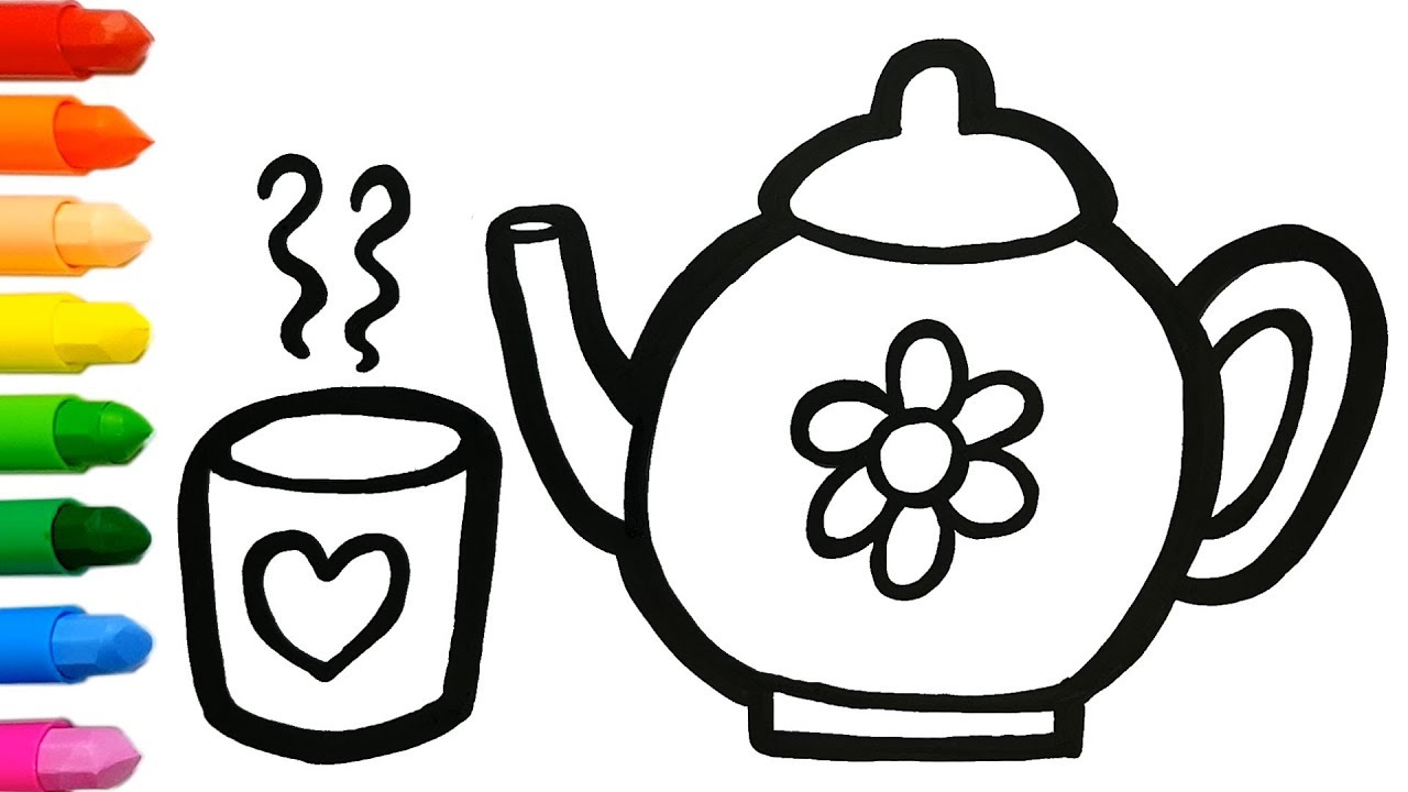 1280x720 Tea Sets Cup Teapot Coloring And Drawing Learn Colors For Kids