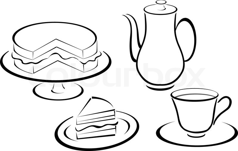 800x507 Tea Set And Bread Silhouette Stock Vector Colourbox