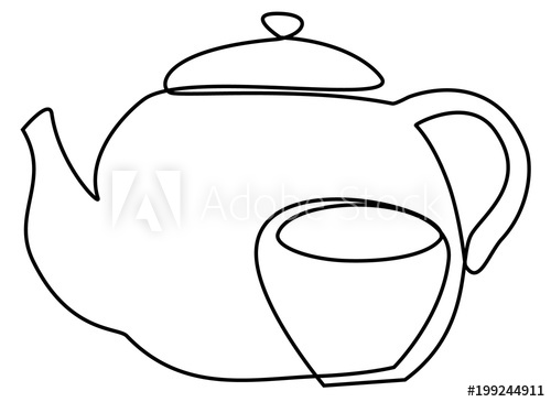 500x365 Tea Set One Line Drawing Concept