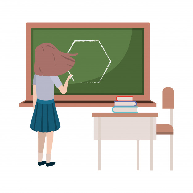 626x626 Student Girl Drawing Hexagon In Chalkboard Vector Premium Download