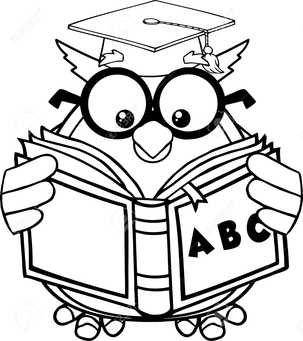 1157x1300 Black And White Wise Owl Teacher Cartoon Mascot Character Reading