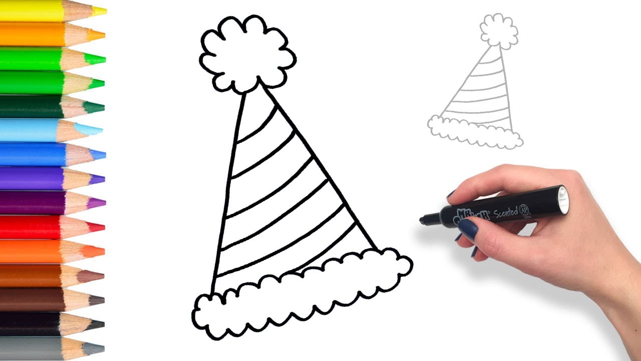 1280x720 Learn How To Draw Party Birthday Hat Teach Drawing For Kids