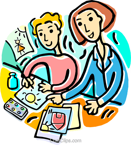 433x480 Teacher And Students Drawing Pictures Royalty Free Vector Clip Art