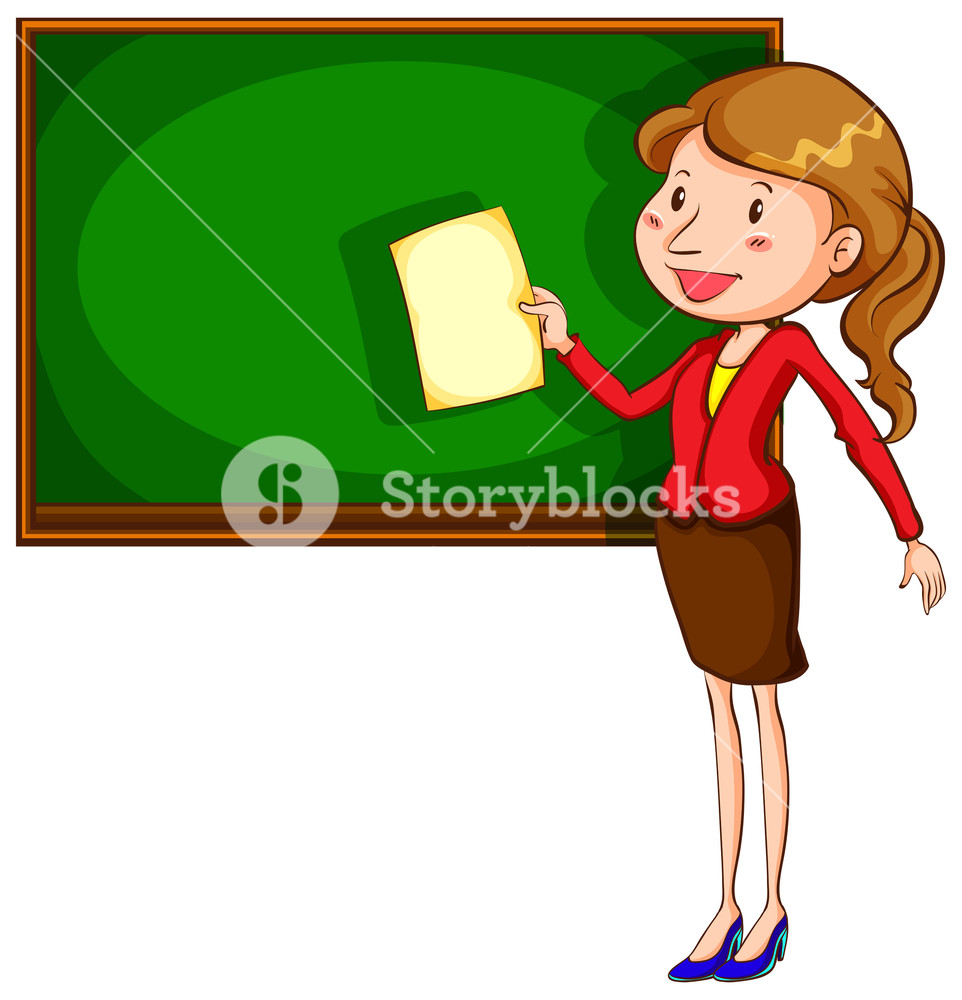 962x1000 A Coloured Drawing Of A Teacher Near The Blackboard On A White