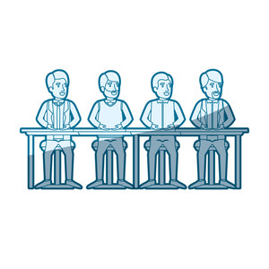 300x300 Blue Color Silhouette Shading Of Teamwork Of Men Sitting In Desk