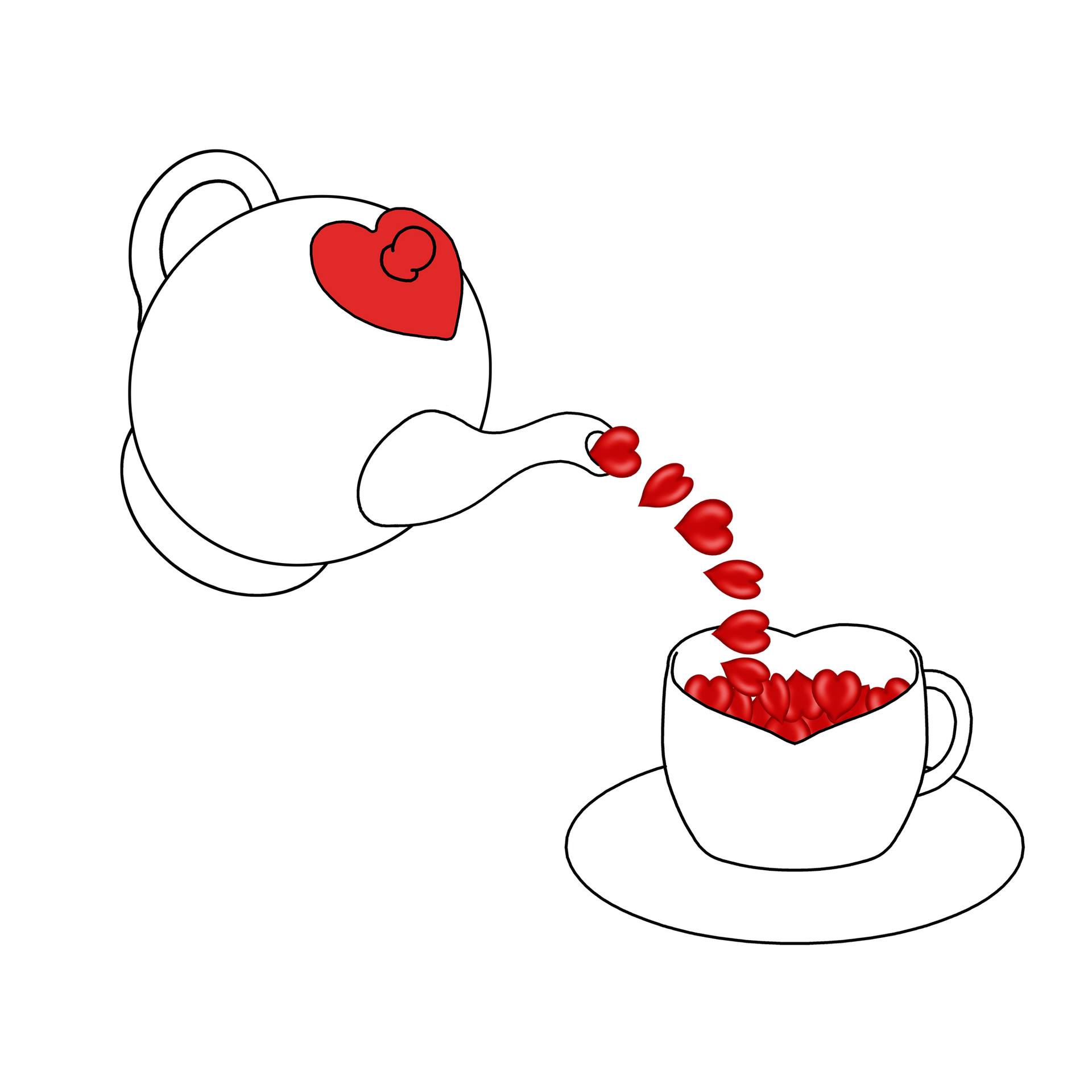1920x1920 Teapot Pouring Red Hearts Drawing