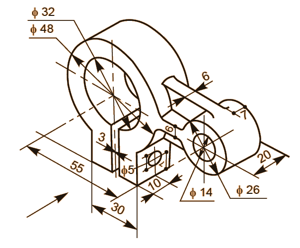 604x499 sectional view exercise orthographic projection cad drawing