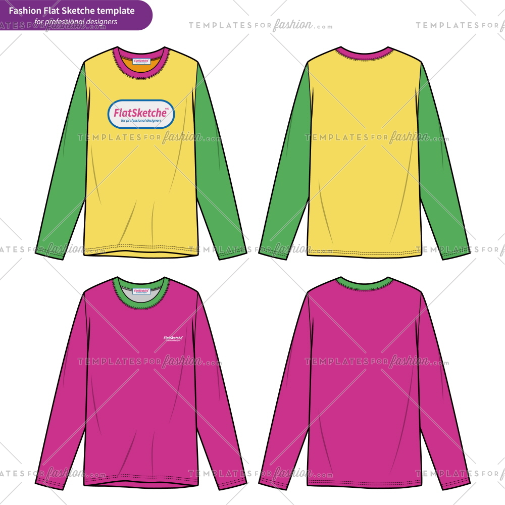 1000x1000 Long Sleeve T Shirts Fashion Flat Technical Drawing Template