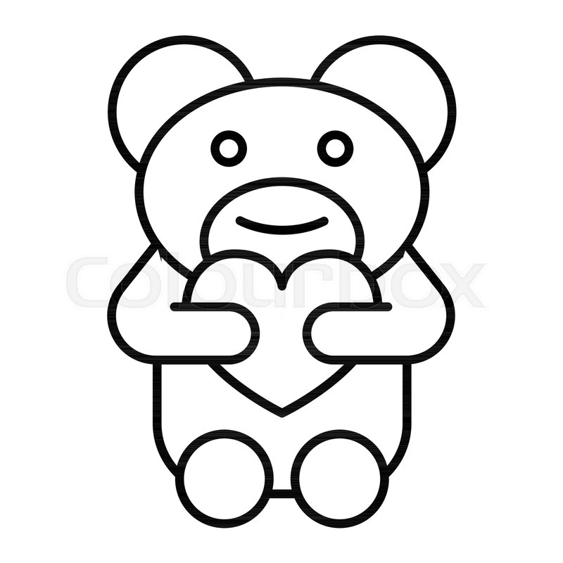 800x800 Teddy Bear With Heart Thin Line Icon Stock Vector Colourbox