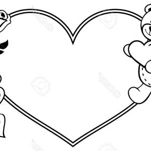 300x300 Photostock Vector Heart Shaped Frame With Outline Roses Teddy Bear