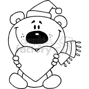 300x300 Santa Teddy Bear In Black And White Holding A Heart Clipart