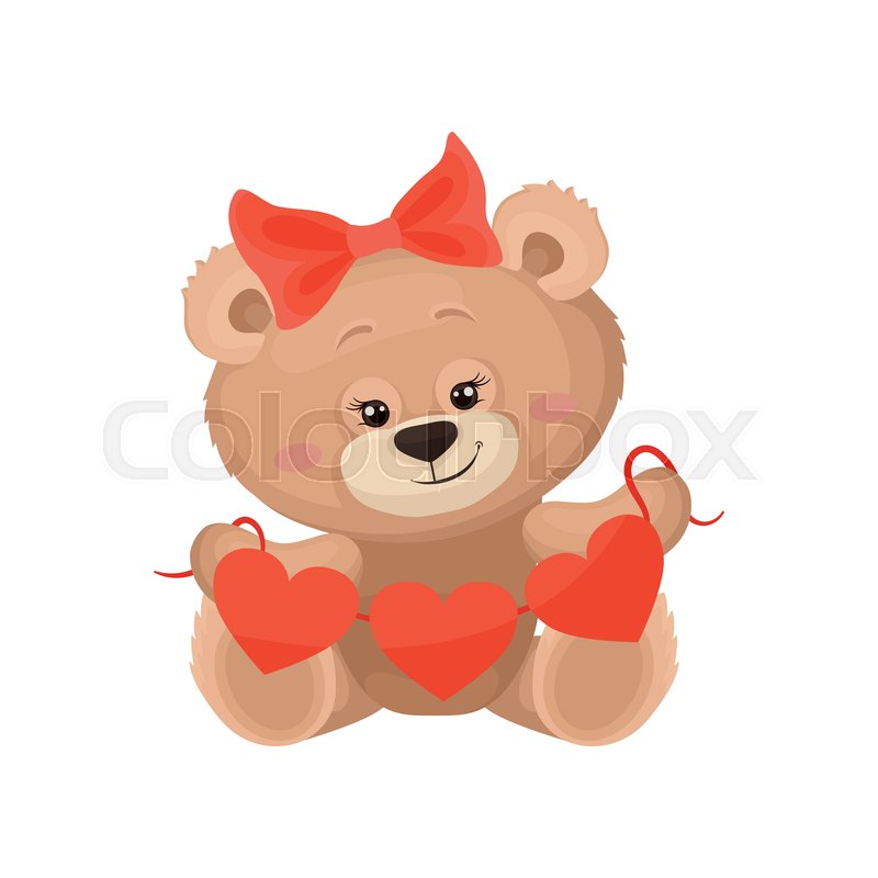800x800 Girly Teddy Bear With Red Bow On Head Stock Vector Colourbox