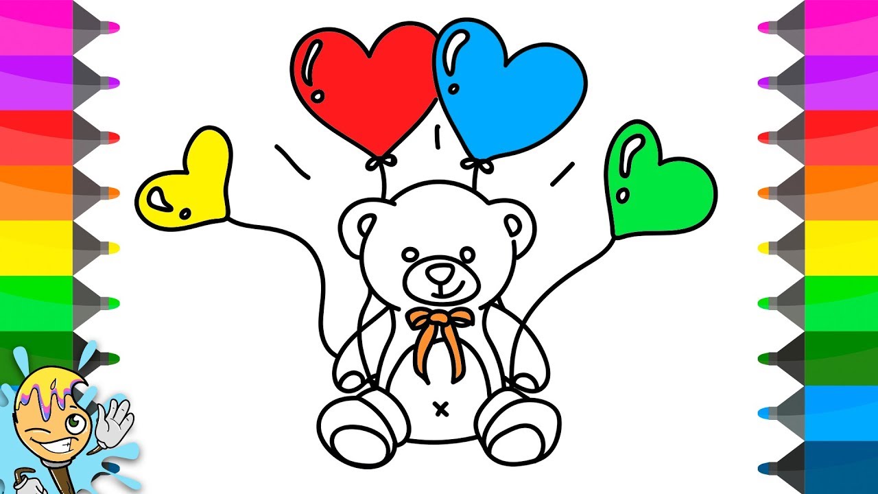 1280x720 How To Draw Teddy Bear With Balloons Coloring Pages Learning