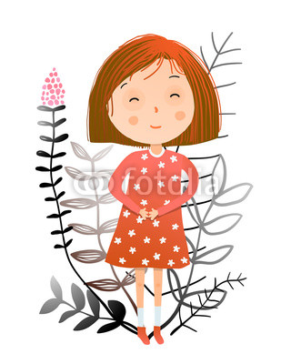 320x400 Little Teenager Girl Cartoon With Florals Vector Illustration