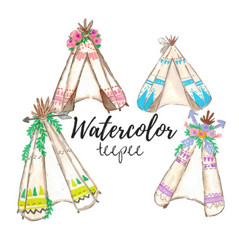 794x794 Watercolor Tribal Teepee Clip Art Scrapbook Supplies Tribal Etsy