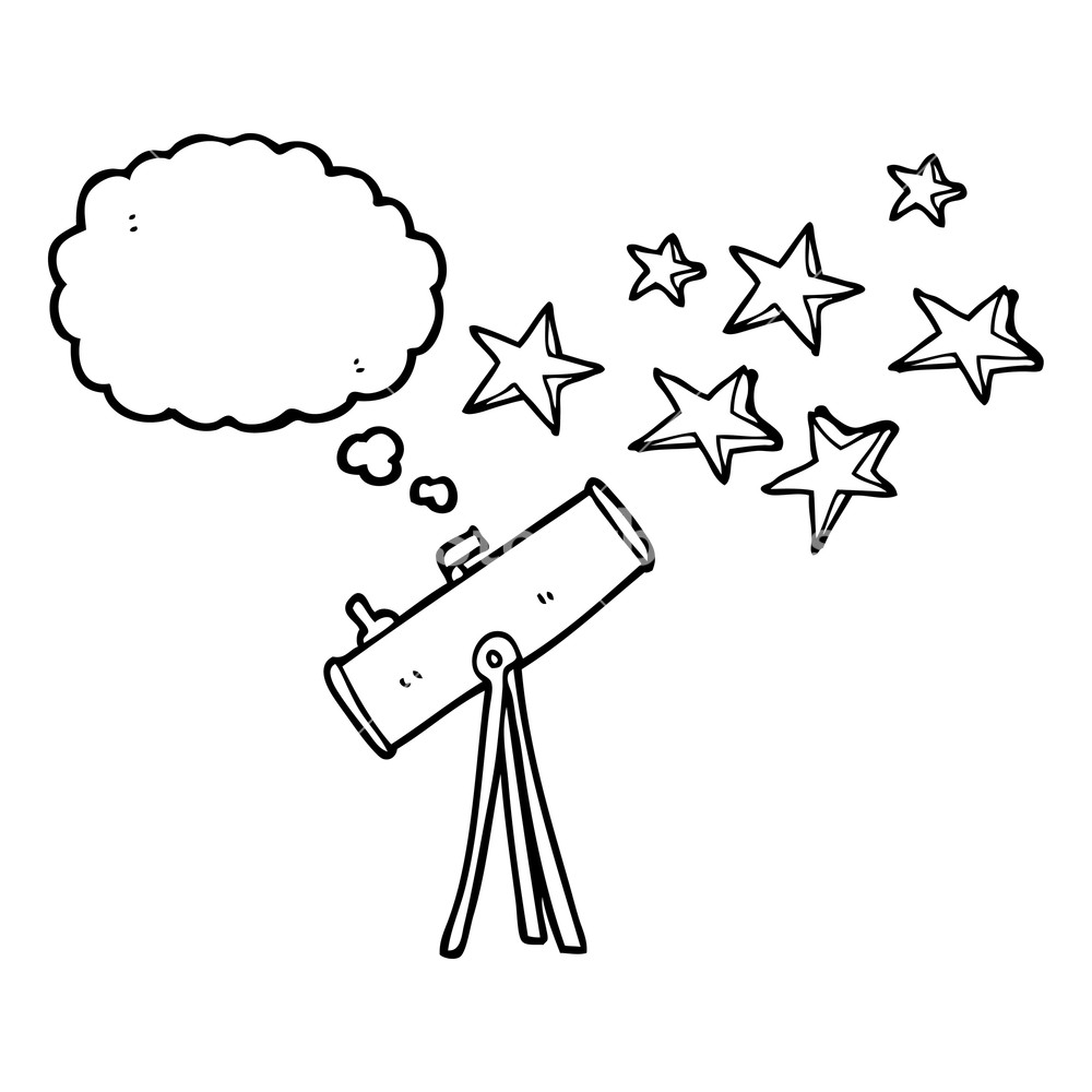 1000x1000 Freehand Drawn Thought Bubble Cartoon Telescope And Stars Royalty