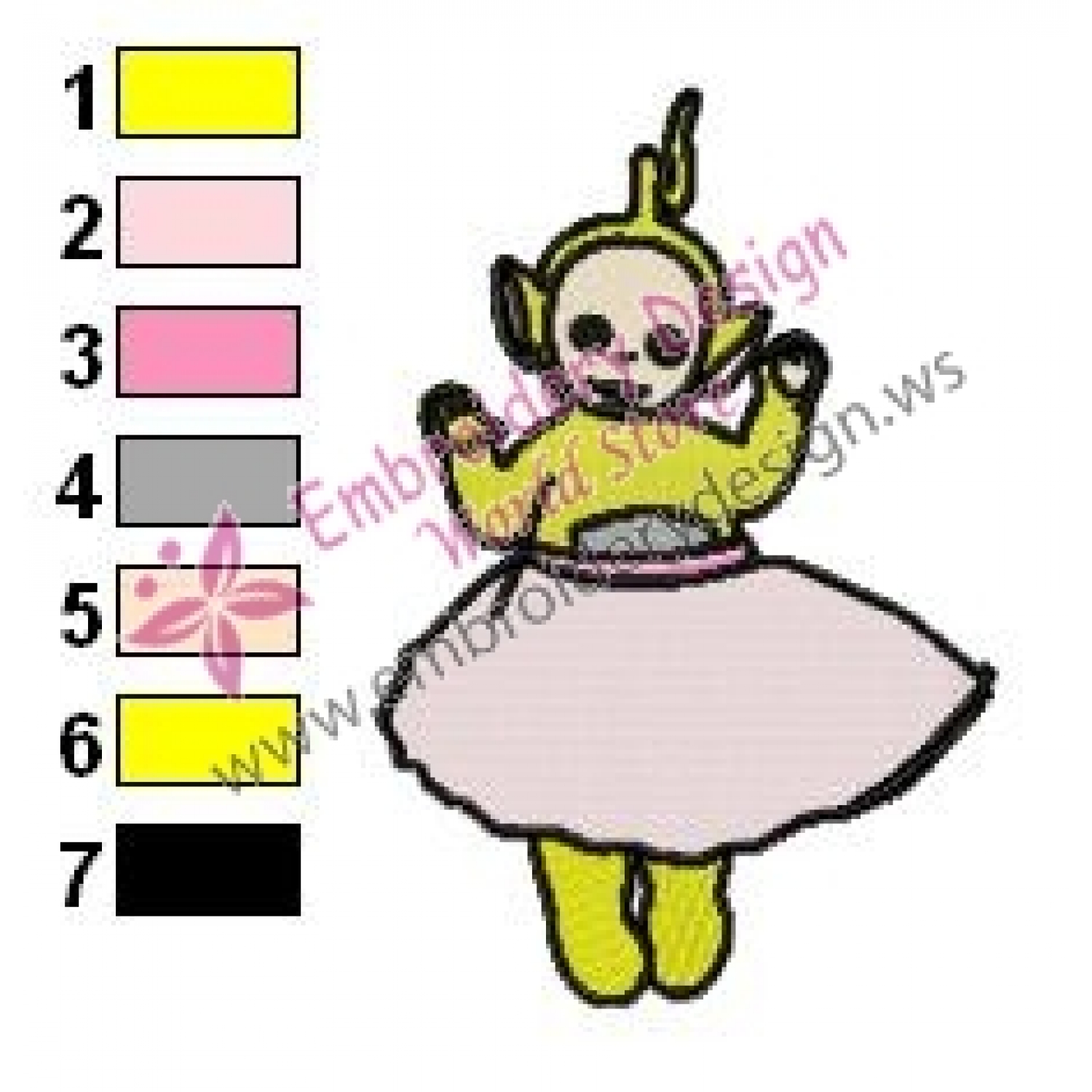 1500x1500 Teletubbies Laa Laa In Dress Embroidery Design