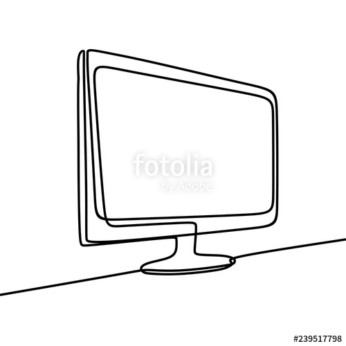 500x500 Vector Monitor Hand Drawn Continuous Single Line Drawing Stock