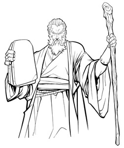 252x300 Line Art Portrait Of Moses Holding The Stone Tablets With The Ten