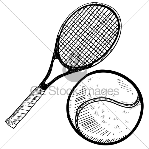 500x500 tennis ball and racquet sketch gl stock images