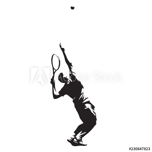 500x500 Tennis Player Serving Ball, Isolated Vector Ink Drawing Vector