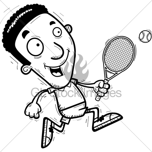 500x500 Cartoon Black Tennis Player Running Gl Stock Images