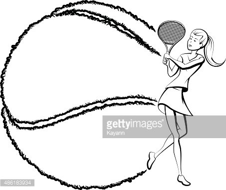 453x381 Female Tennis Player Swinging In Black White Premium Clipart