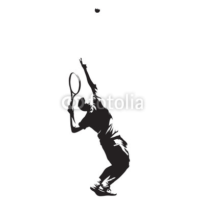 400x400 Tennis Player Serving Ball, Isolated Vector Ink Drawing Vector