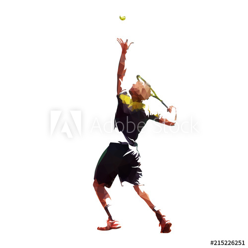 500x500 Tennis Player Serving Ball, Low Poly Vector Illustration Isolated