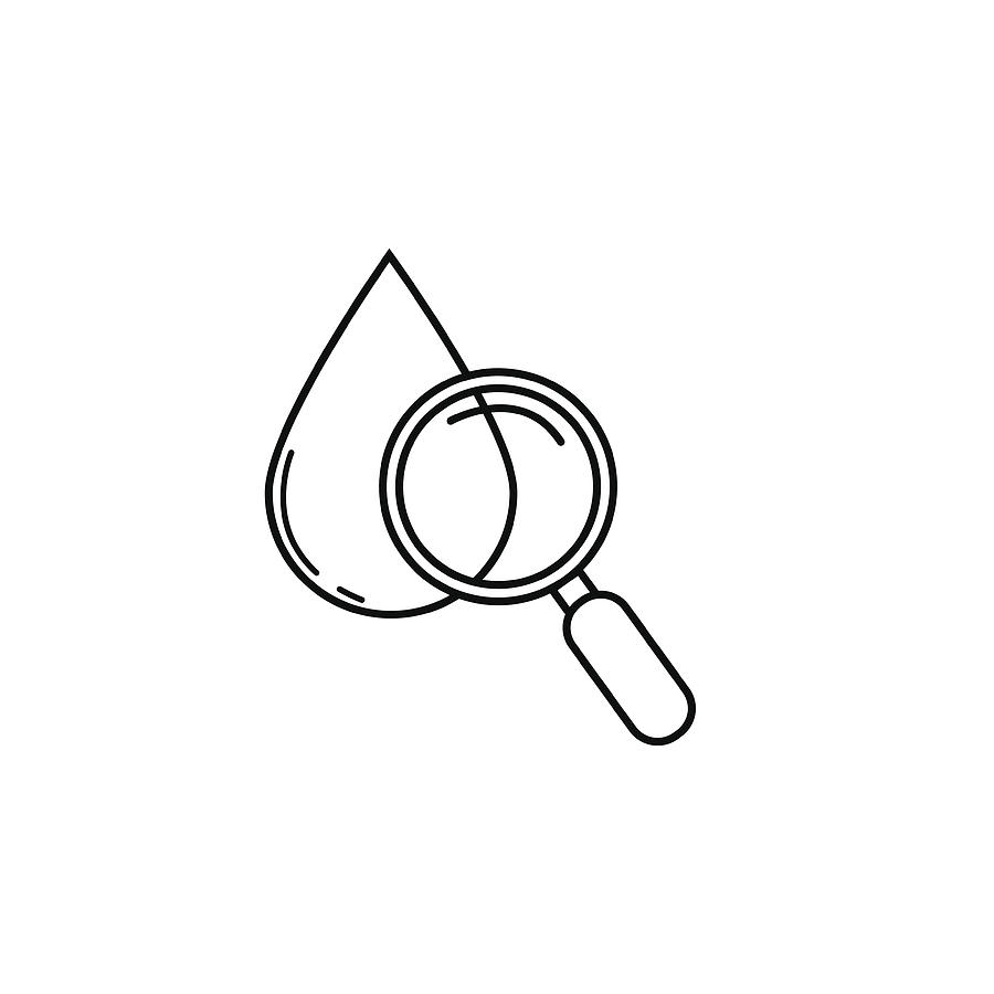 900x900 Blood Drop Test With Magnifier Line Icon Drawing