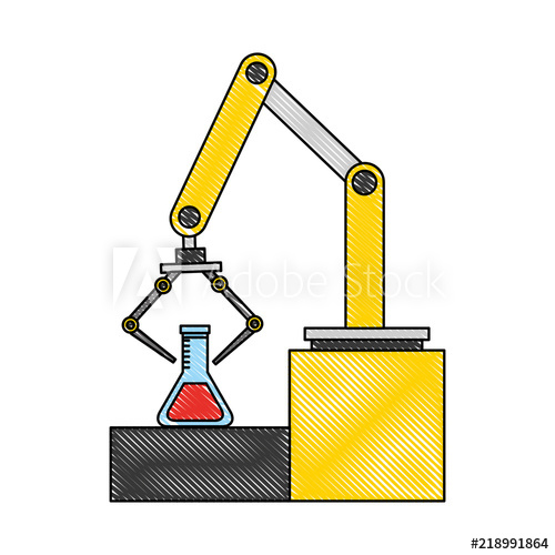 500x500 Factory Robotic Arm With Laboratory Test Tube Vector Illustration