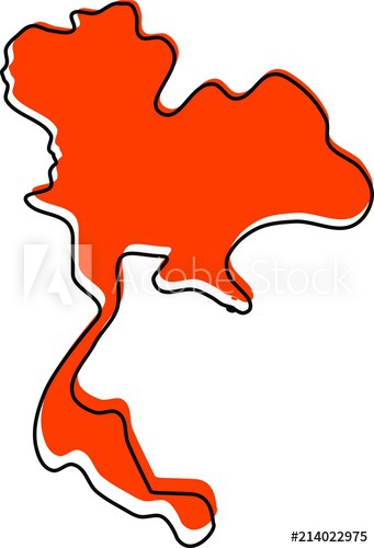 341x500 Thailand Map, Abstract Line Art, Red, Drawing