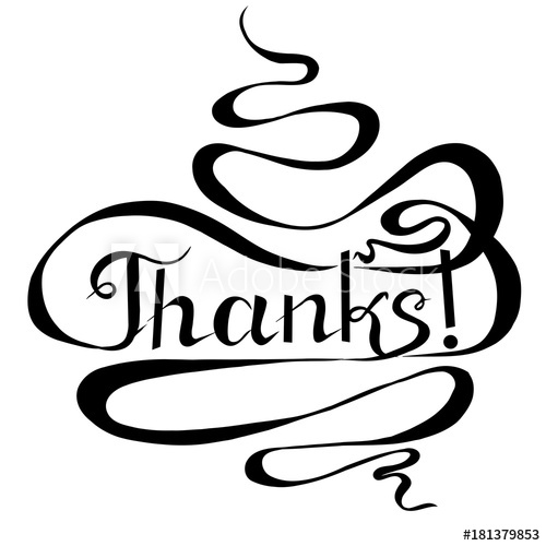 500x500 Monochrome Typography Banner Thanks, Swirls Hand Drawn Lettering