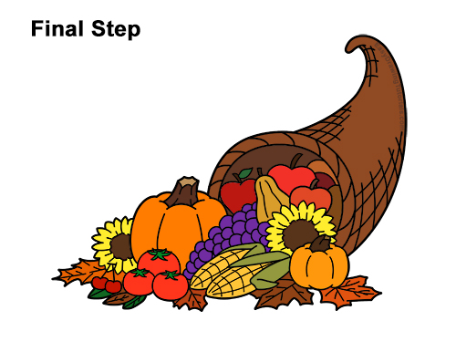 500x386 How To Draw A Cornucopia Video Step