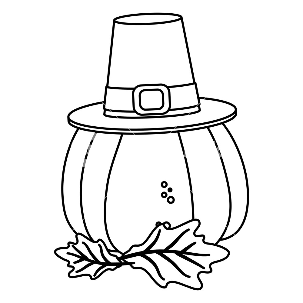 1000x1000 Thanksgiving Day Pumpkin With Pilgrim Hat Drawing In White