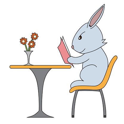 416x416 Cartoon Drawing Rabbit Read Book Stock Vectors