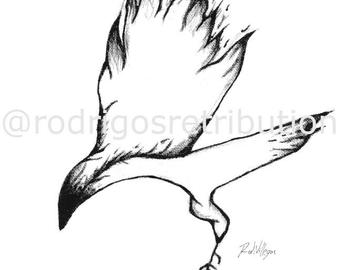 340x270 Crow Drawing Etsy