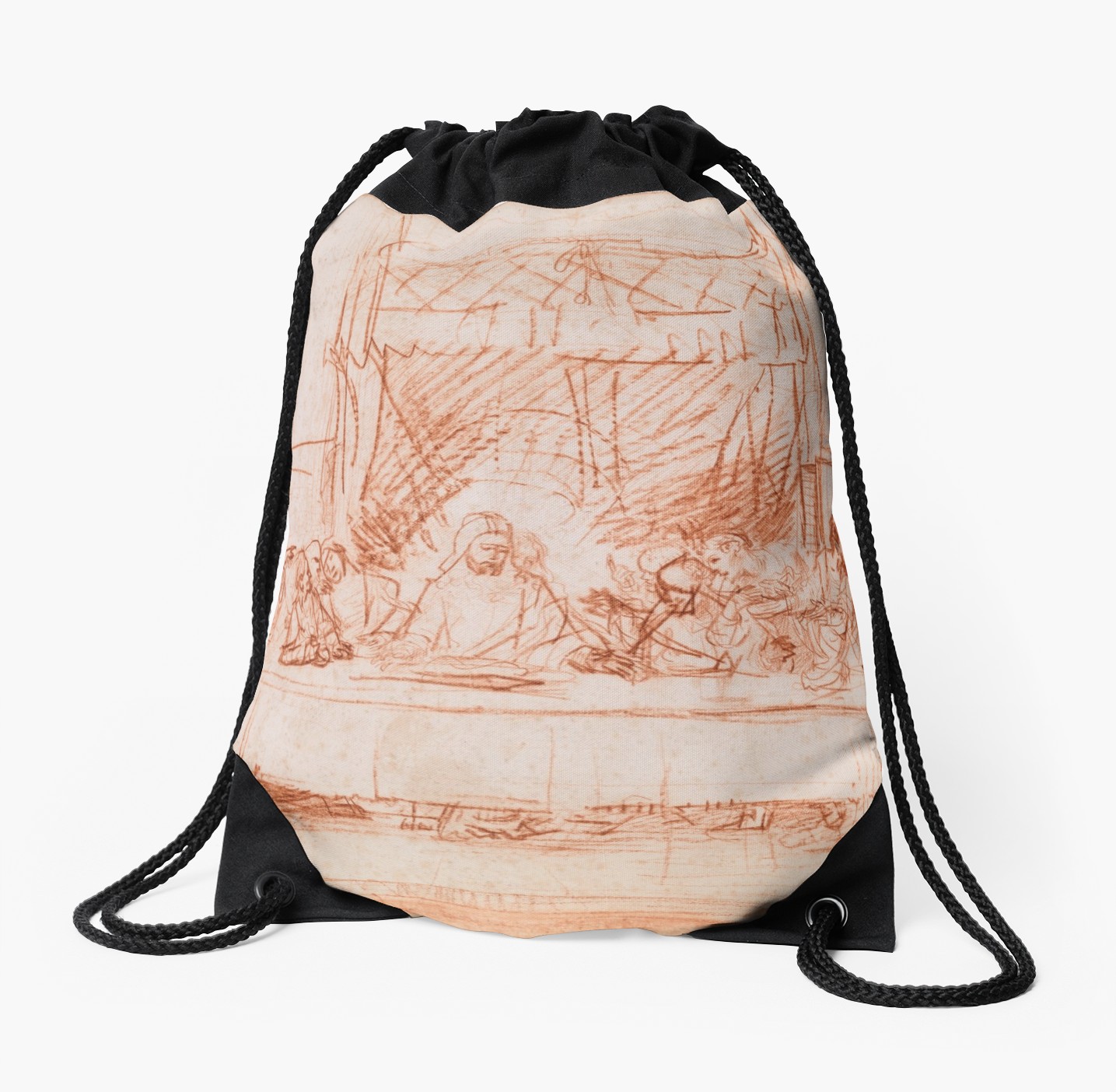 1435x1404 the last supper, after leonardo da vinci drawstring bag