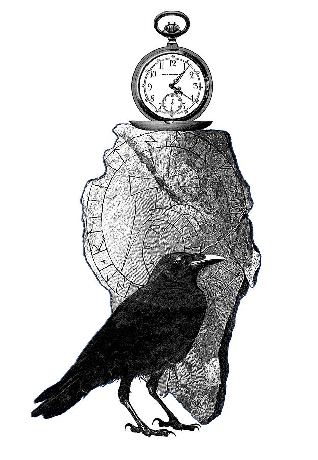 623x900 The Raven, The Pocket Watch, And The Runestone Digital Art