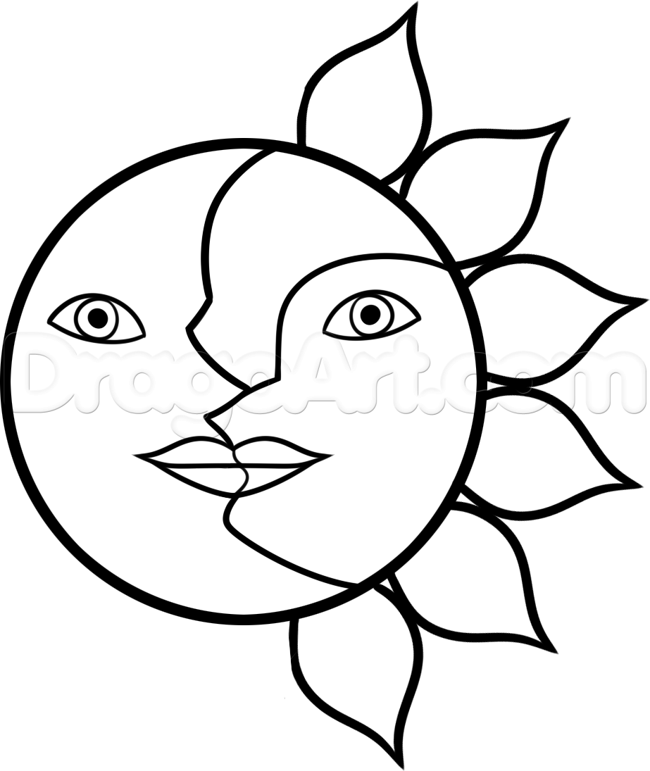 923x1095 How To Draw The Sun And Moon Face, Step