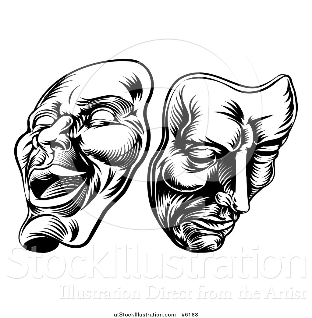1024x1044 Vector Illustration Of A Black And White Woodcut Comedy