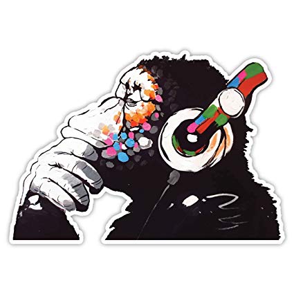 425x425 banksy thinker monkey headphones design wall art graffiti vinyl
