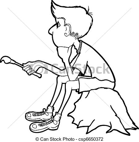 450x459 Thinking Boy Line Drawing Of A Boy Sitting On A Rock, Holding